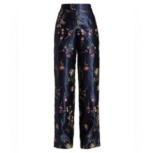 Theia Braylee Embroidered Satin Pant Navy Floral Beaded 4